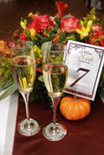 mini pumpkin holder for table tent with champaign glasses