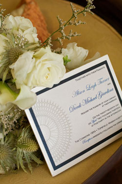 wedding invitation with bride's bouquet